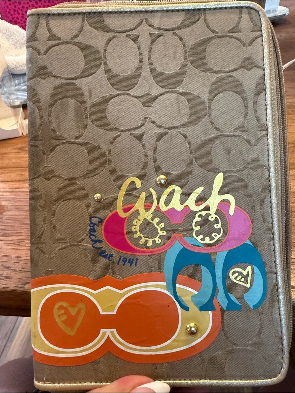 Vintage Coach Poppy Signature Daisy Tablet/iPad Case in khaki canvas